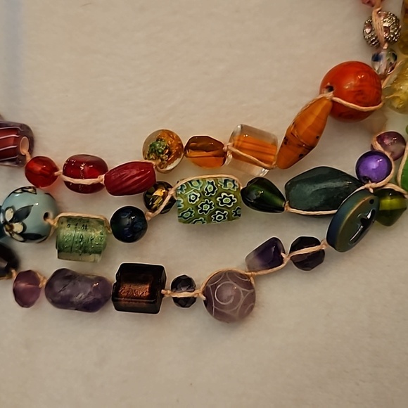 Artisan Handmade Macrame Bead Soup Lampwork Multi-strand Necklace - Picture 3 of 14